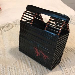 Vintage hand painted Bamboo  purse